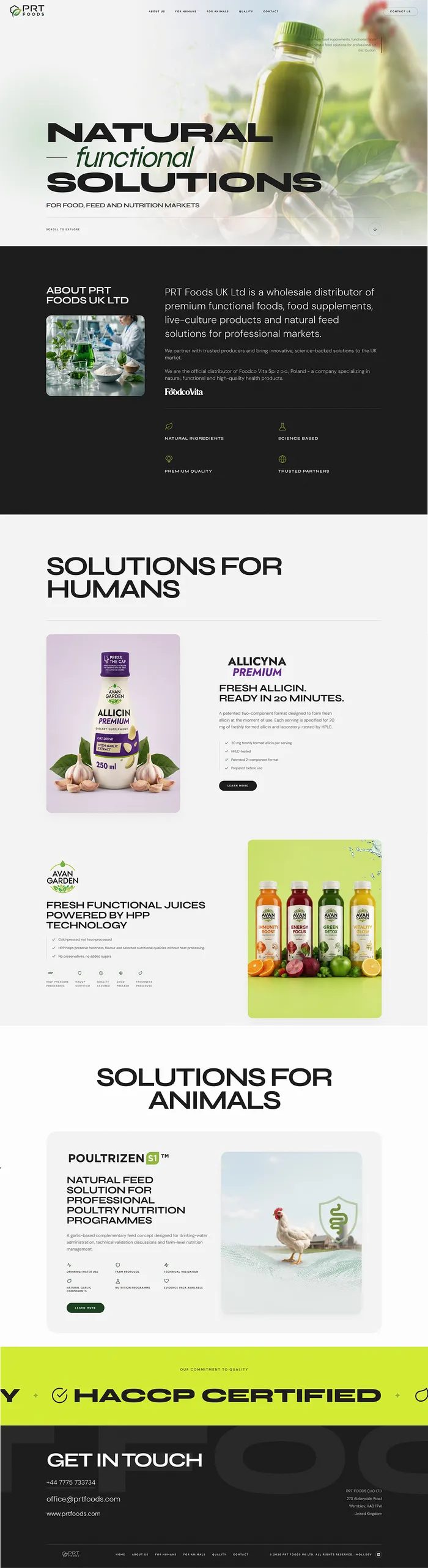 Strona typu one-page dla PRT FOODS